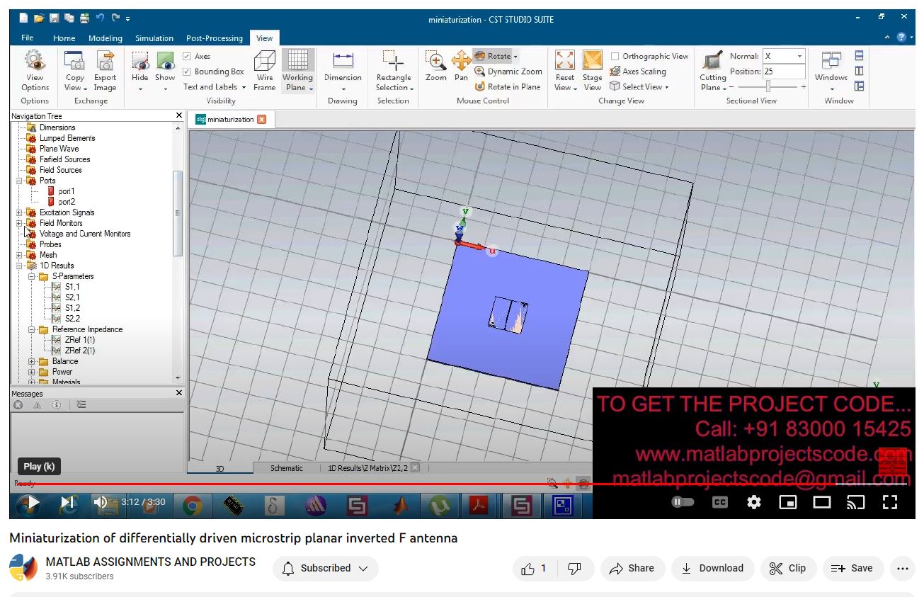 Miniaturization Of Differentially Driven Microstrip Planar Inverted F Antenna project simulation thumbnail for Electromagnetics and RF Engineering