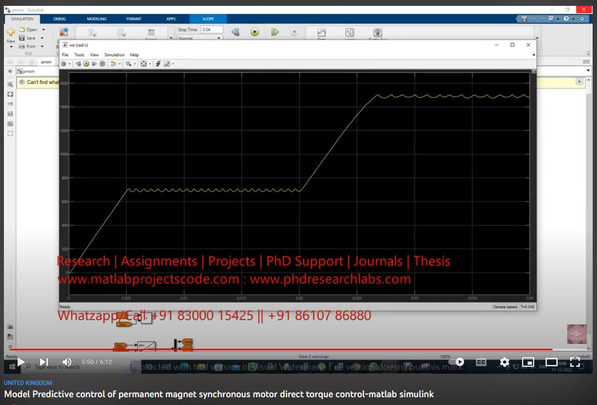 Model Predictive Control of Permanent Magnet Synchronous Motor Direct Torque Control MATLAB SIMULINK project simulation thumbnail for Mechanical, EV and Mechatronics Engineering