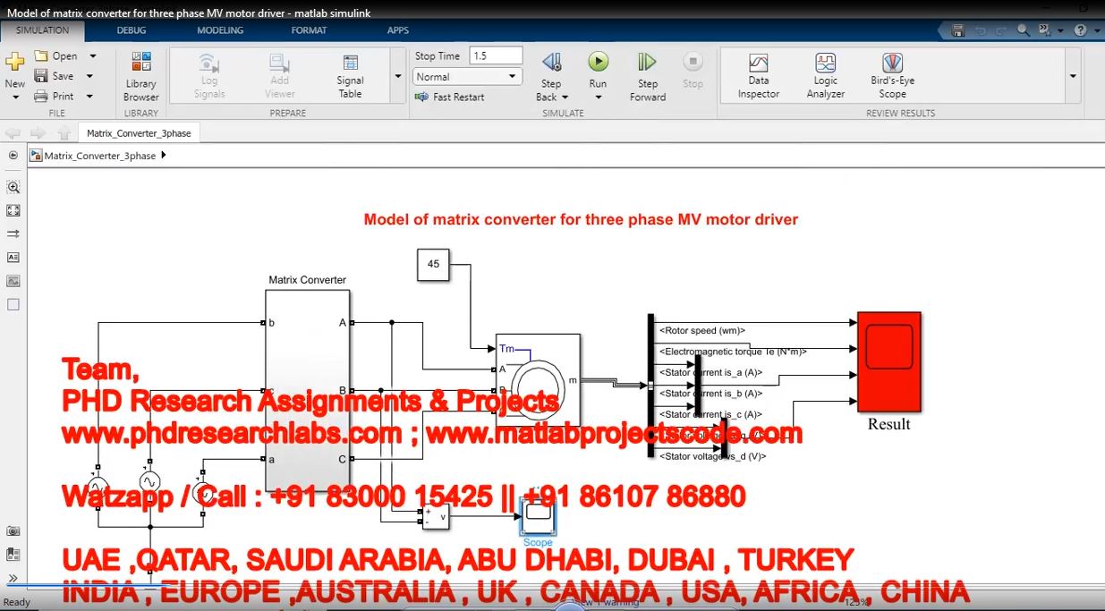 Model Of Matrix Converter For Three Phase Mv Motor Driver - Matlab Simulink project simulation thumbnail for Mechanical, EV and Mechatronics Engineering