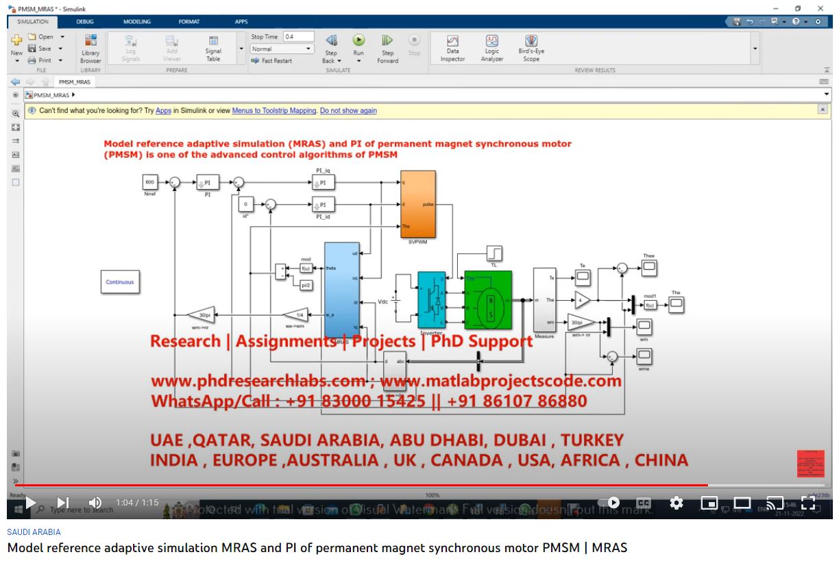 Model Reference Adaptive Simulation (MRAS) and PI of Permanent Magnet Synchronous Motor (PMSM) IS One of the Advanced Control Algorithms of PMSM project thumbnail image