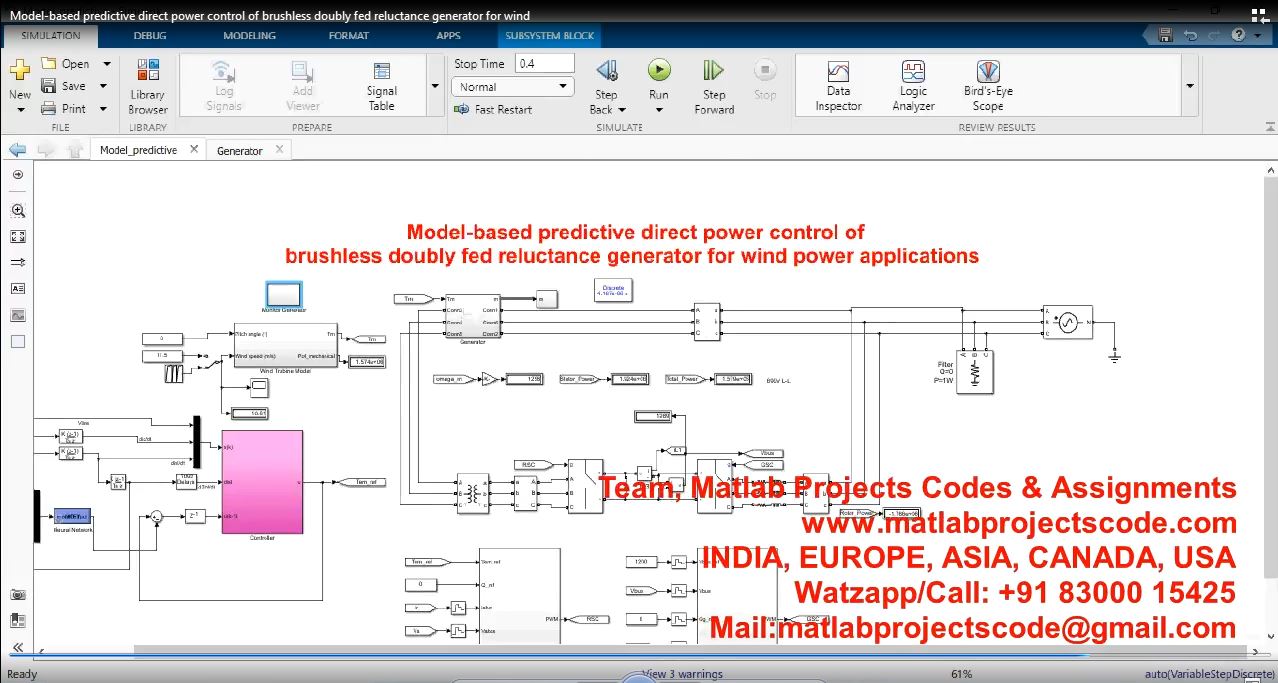 Model-Based Predictive Direct Power Control Of Brushless Doubly Fed Reluctance Generator For Wind project simulation thumbnail for Renewable Energy Engineering