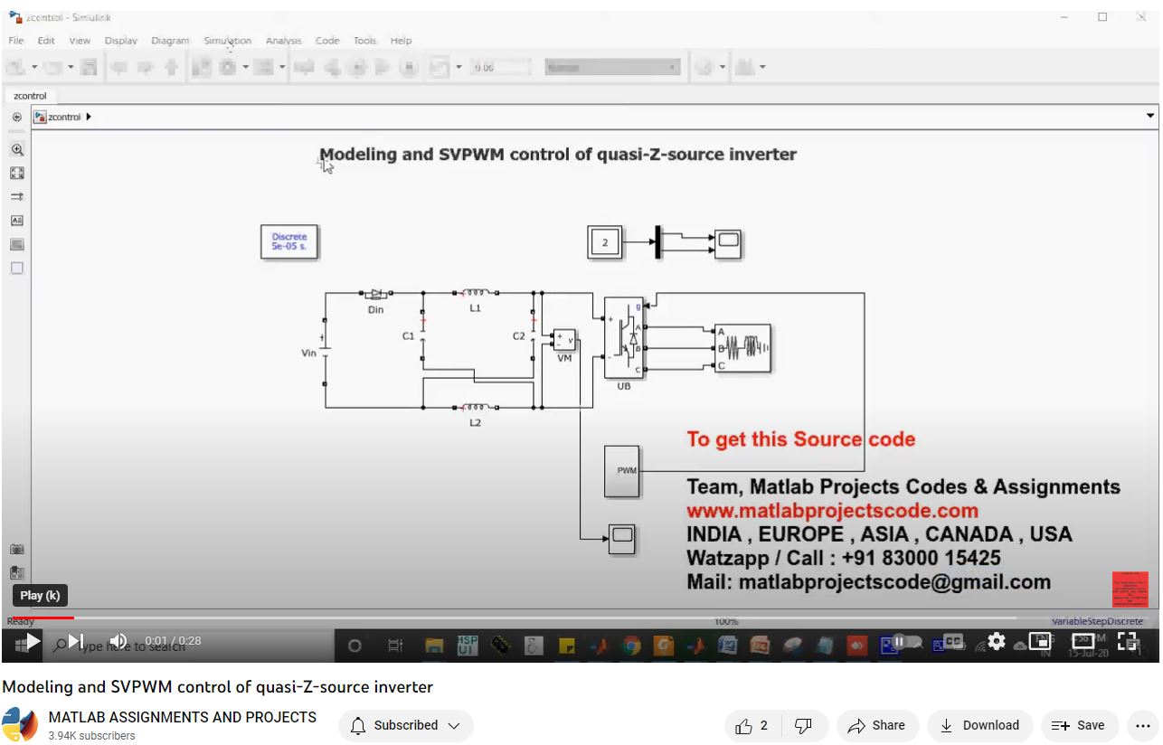 Modeling And Svpwm Control Of Quasi-Z-Source Inverter project simulation thumbnail for Power Electronics Engineering