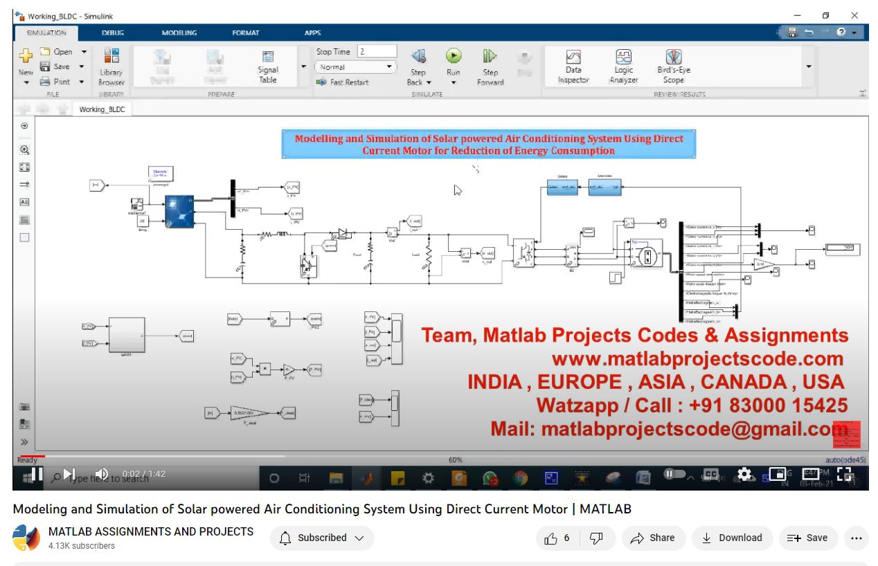 Modeling And Simulation Of Solar Powered Air Conditioning System Using Direct Current Motor _ Matlab project simulation thumbnail for Renewable Energy Engineering
