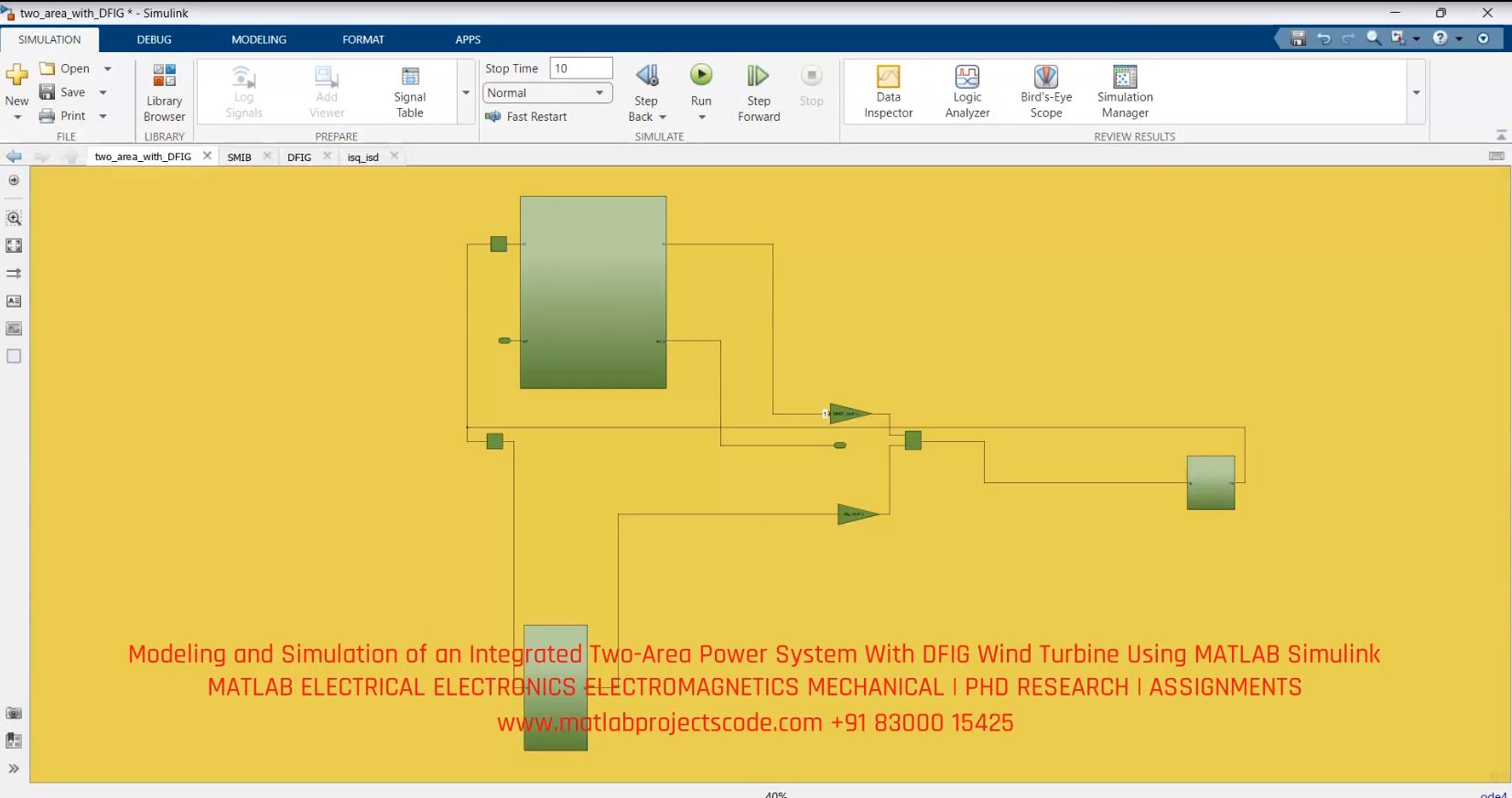 Modeling And Simulation Of An Integrated Two-Area Power System With Dfig Wind Turbine Using Matlab Simulink project simulation thumbnail for Renewable Energy Engineering