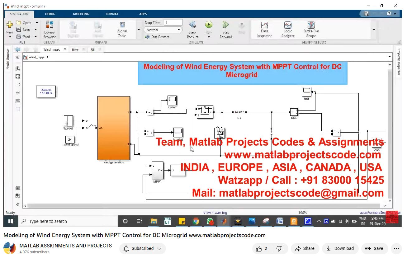 Modeling Of Wind Energy System With Mppt Control For Dc Microgrid-Matlab Simulink-Electrical Assignments-Projects-Phd Research project simulation thumbnail for Renewable Energy Engineering