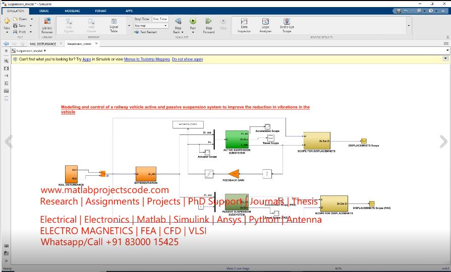 Modelling And Control Of A Railway Vehicle Active And Passive Suspension System To Improve The Reduction In Vibrations In The Vehicle project simulation thumbnail for Mechanical, EV and Mechatronics Engineering