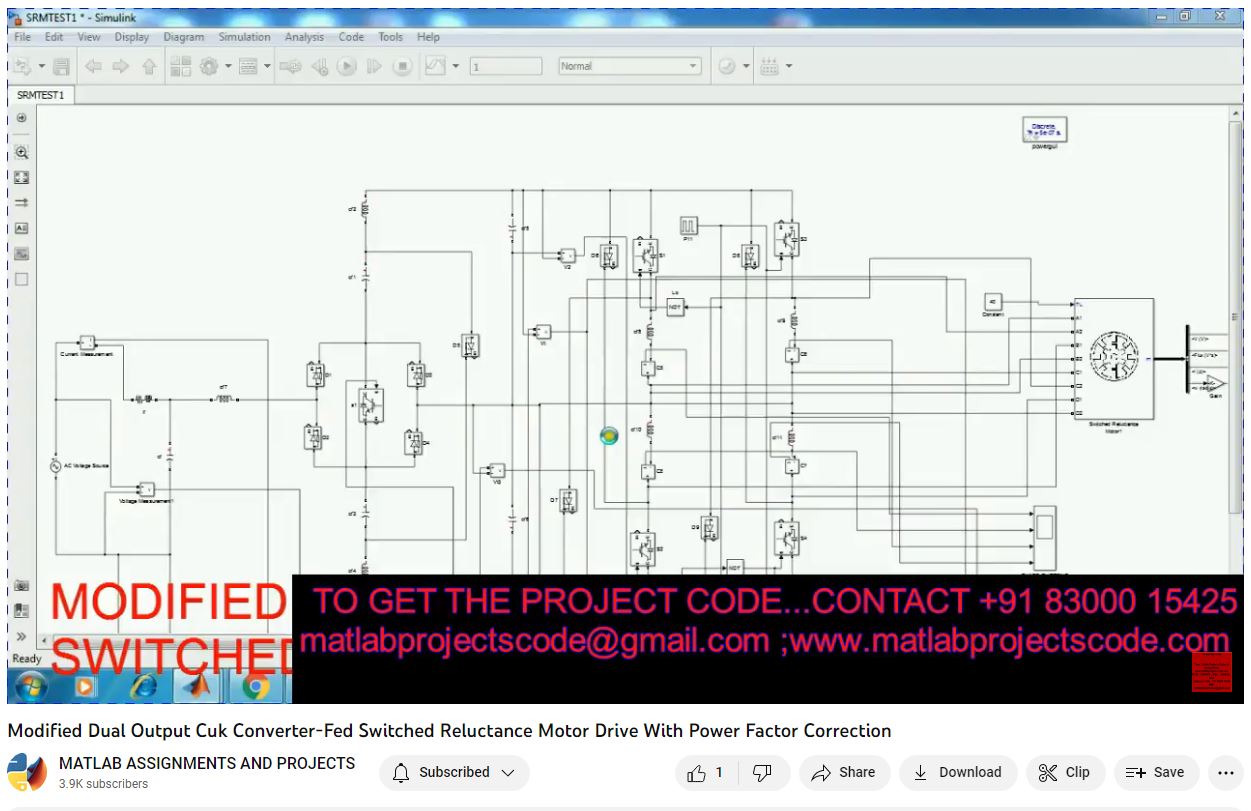 Modified Dual Output Cuk Converter-Fed Switched Reluctance Motor Drive With Power Factor Correction project simulation thumbnail for Renewable Energy Engineering