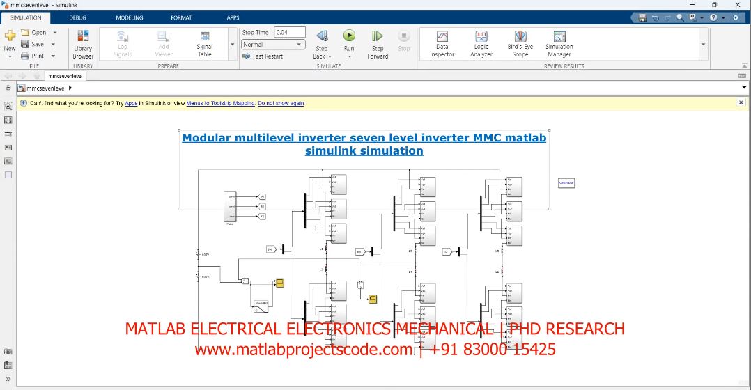 Modular Multilevel Inverter Seven Level Inverter Mmc Matlab Simulink Simulation - Electrical Phd Research project simulation thumbnail for Power Electronics Engineering