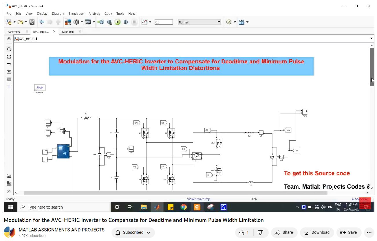 Modulation For The Avc-Heric Inverter To Compensate For Deadtime And Minimum Pulse Width Limitation-Matlab Simulink-Electrical Assignments-Projects-Phd Research project simulation thumbnail for Power Electronics Engineering