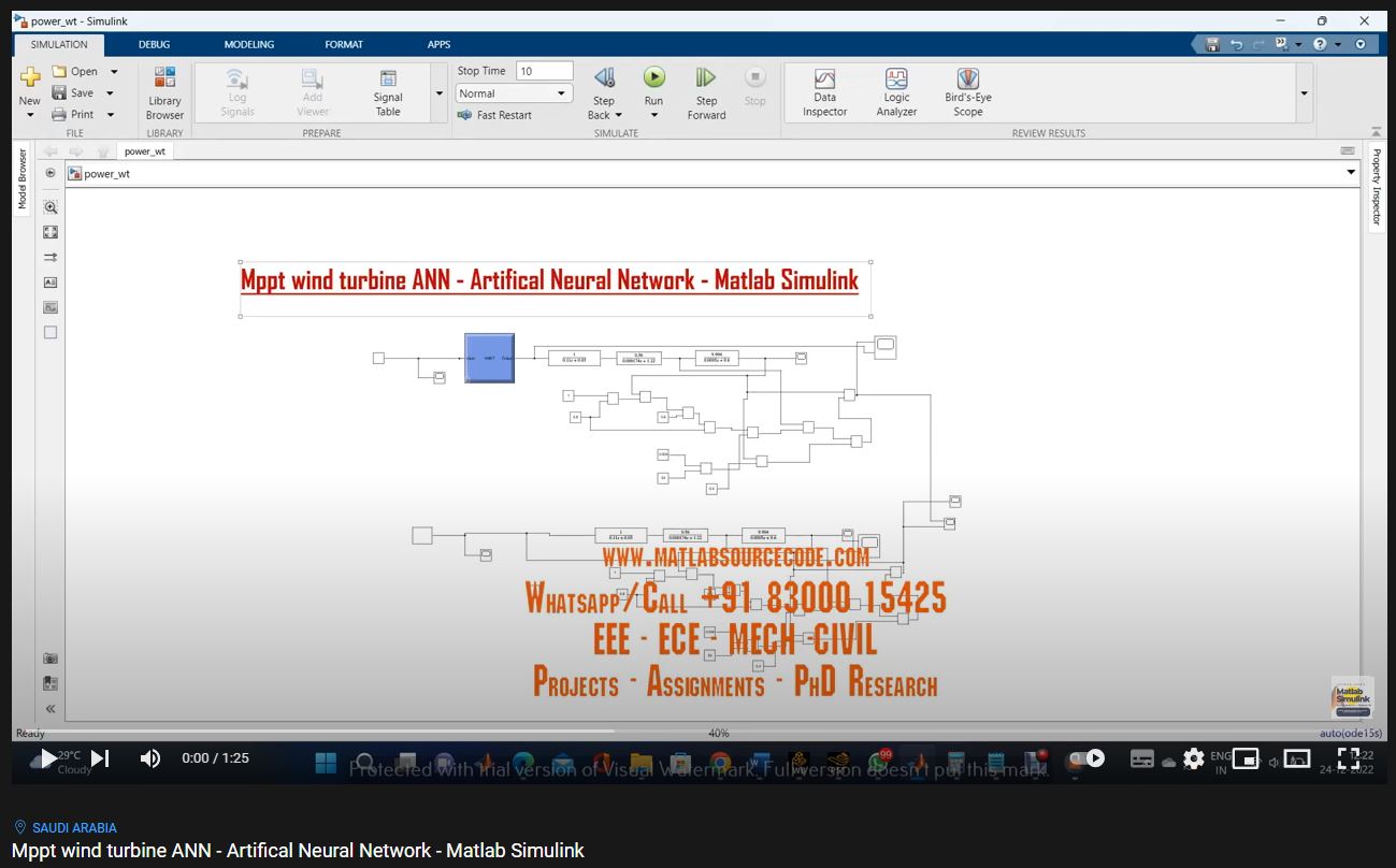 Mppt Wind Turbine Ann - Artifical Neural Network - Matlab Simulink project simulation thumbnail for Renewable Energy Engineering