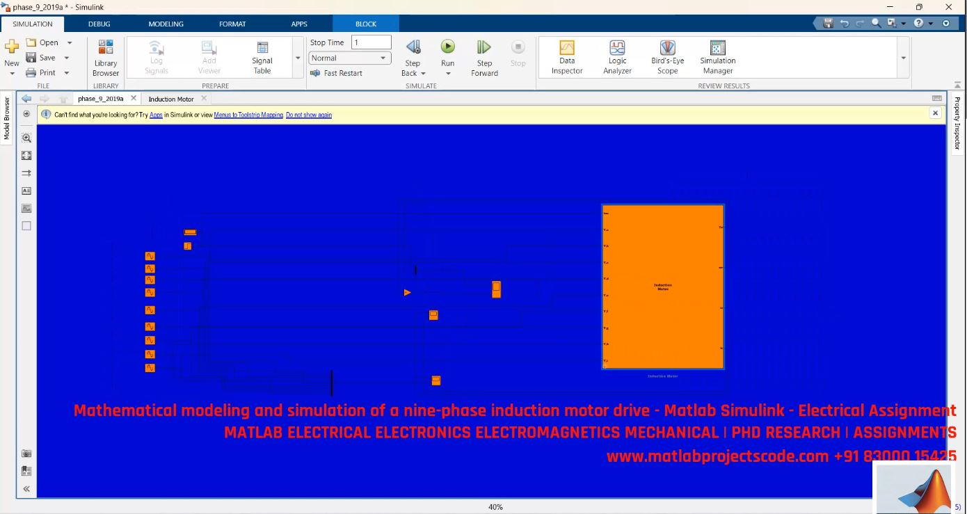 Nine-Phase Induction Motor Drive Modeling Simulation - Matlab Simulink Multiphase Motor Control project simulation thumbnail for Mechanical, EV and Mechatronics Engineering