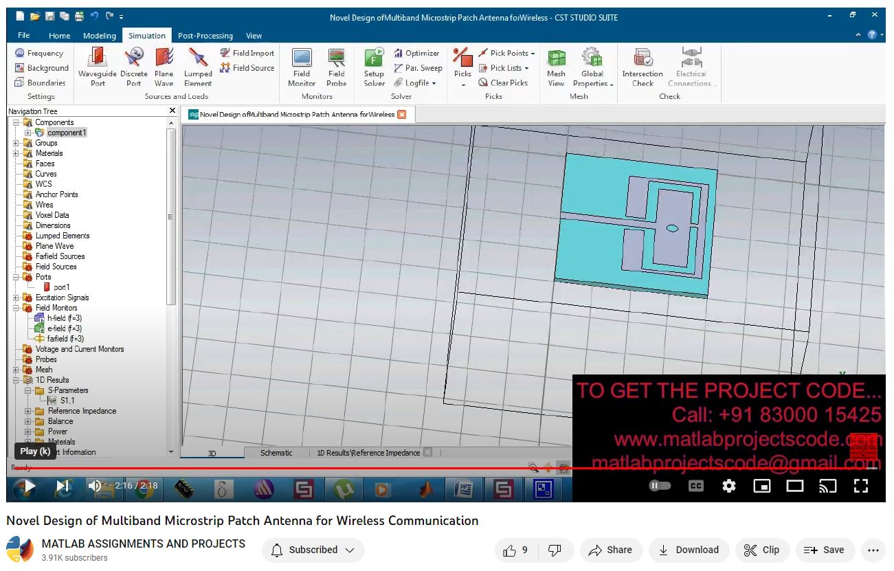 Novel Design Of Multiband Microstrip Patch Antenna For Wireless Communication project simulation thumbnail for Electromagnetics and RF Engineering
