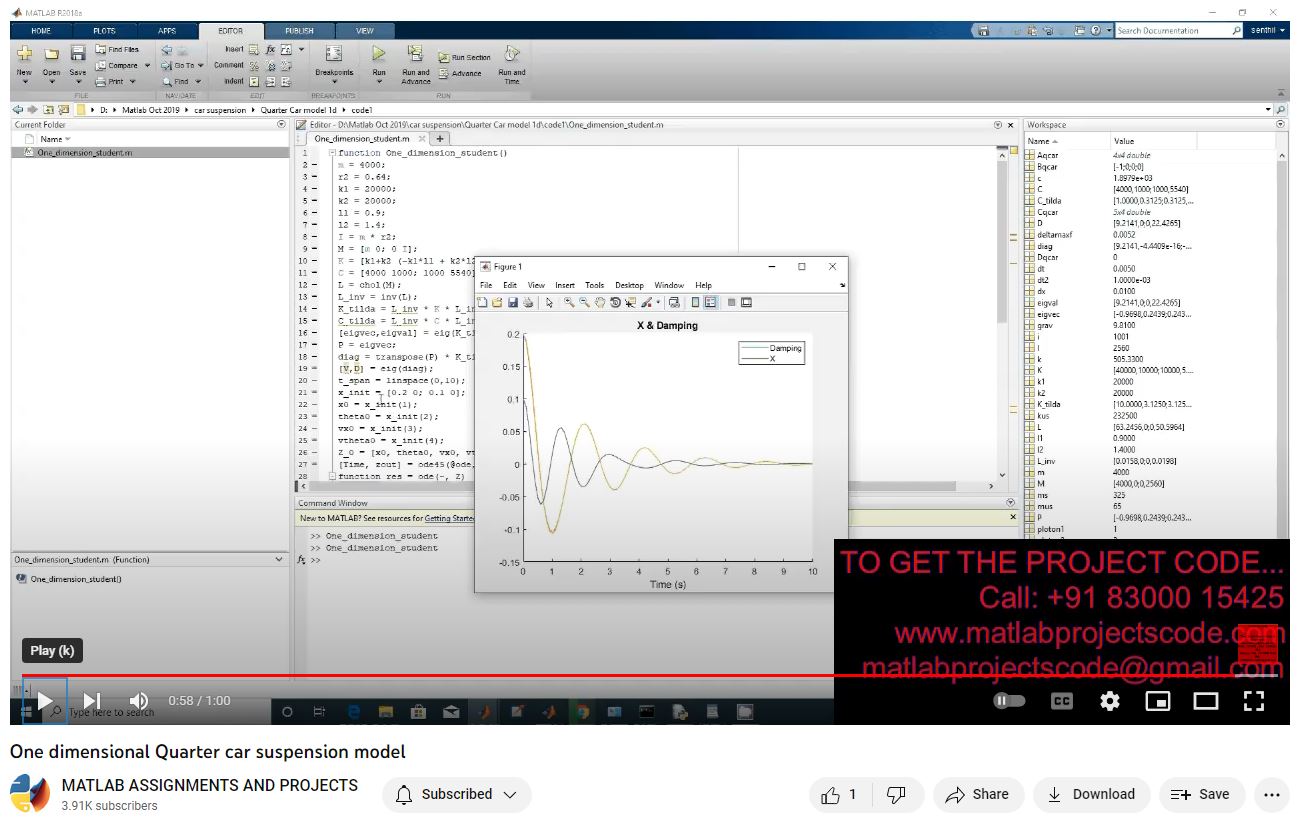 One Dimensional Quarter Car Suspension Model project simulation thumbnail for Mechanical, EV and Mechatronics Engineering