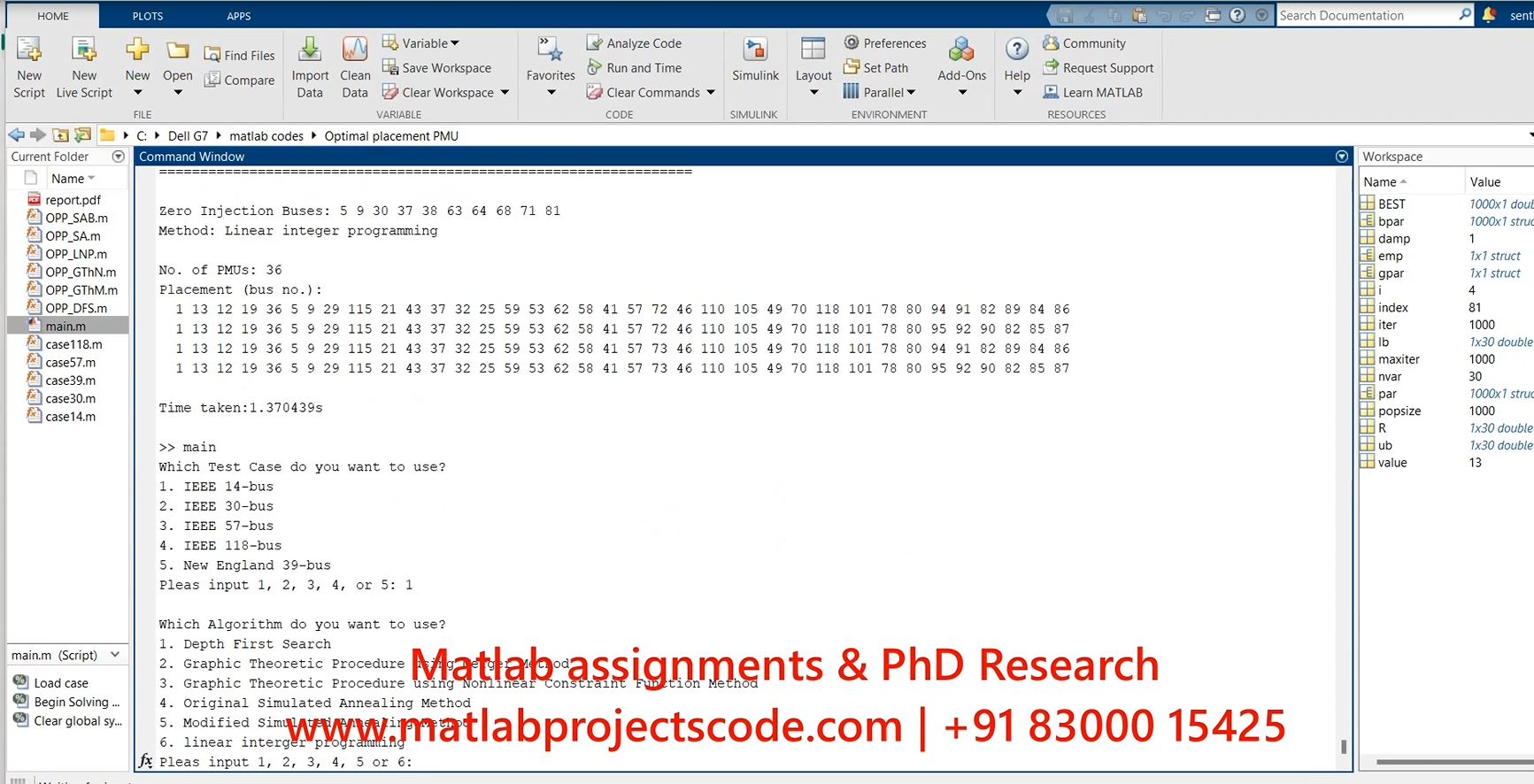 Optimal Placement Of Pmu Matlab Phd Research project simulation thumbnail for Electrical Engineering