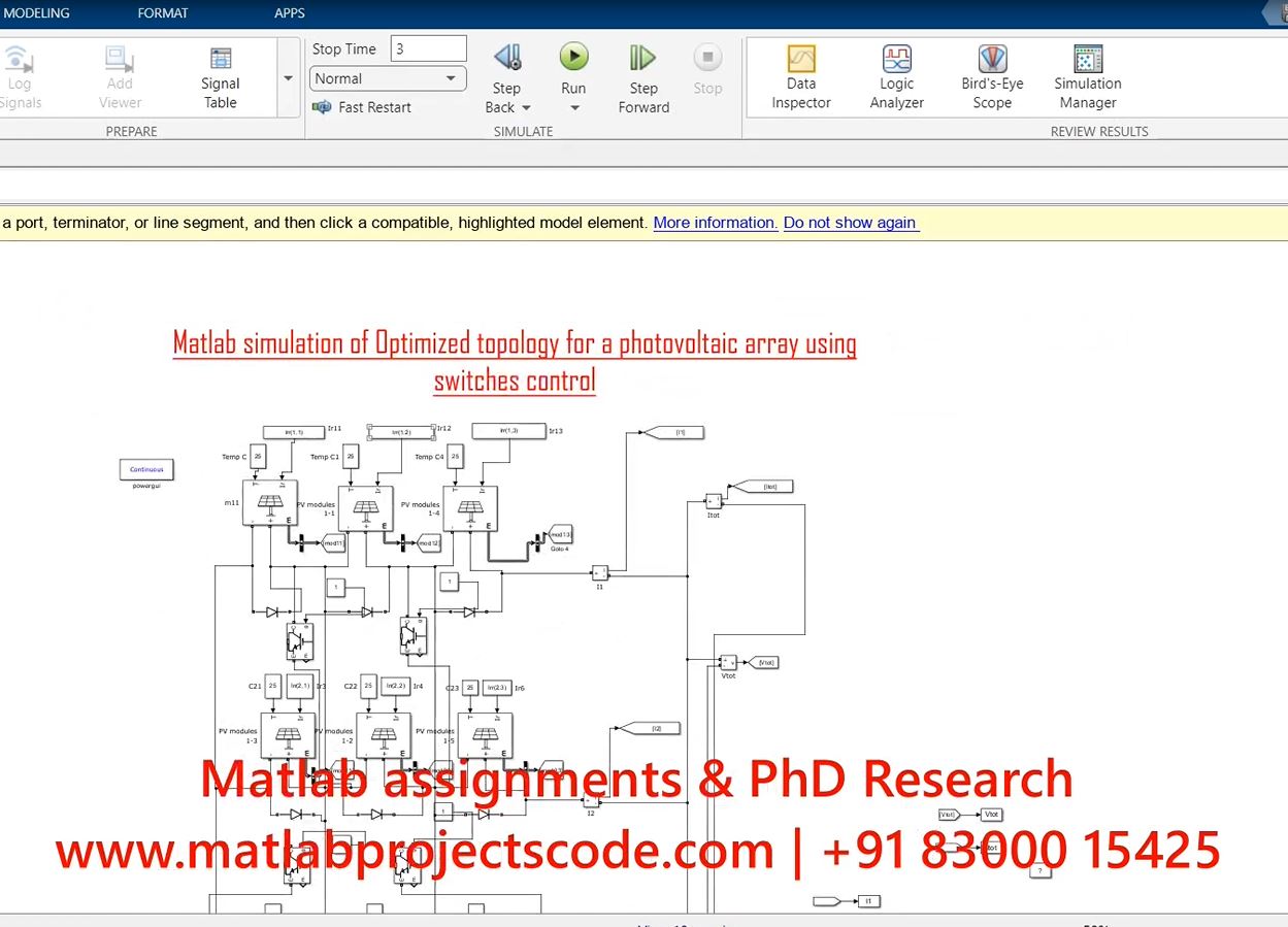 Optimized Topology For A Photovoltaic Array Using Switches Control - Matlab Simulation project simulation thumbnail for Electromagnetics and RF Engineering