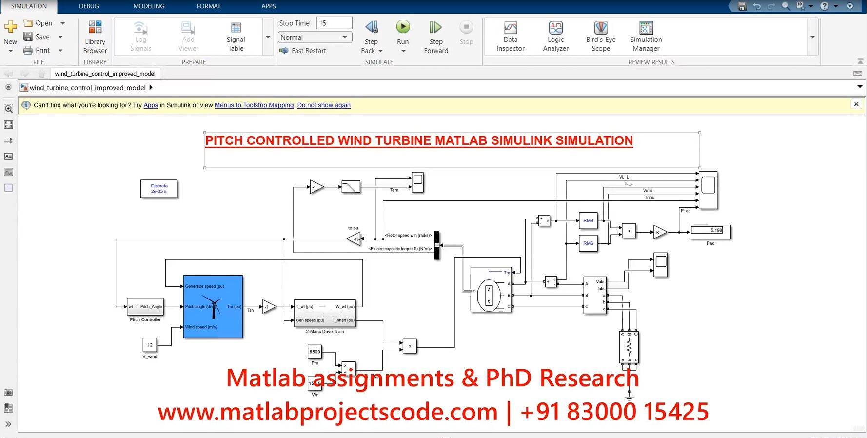 PITCH CONTROLLED WIND TURBINE - MATLAB SIMULATION ELECTRICAL MODEL