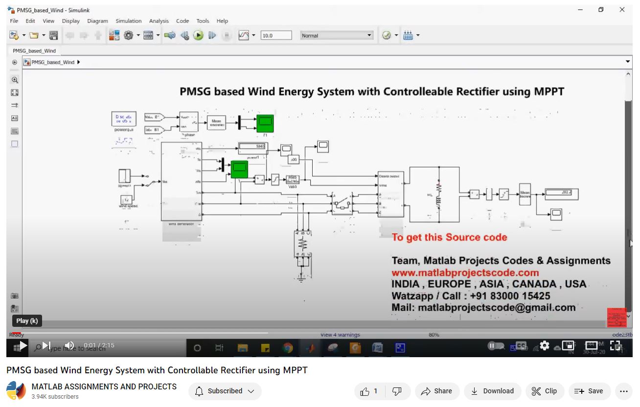 Pmsg Based Wind Energy System With Controllable Rectifier Using Mppt project simulation thumbnail for Renewable Energy Engineering