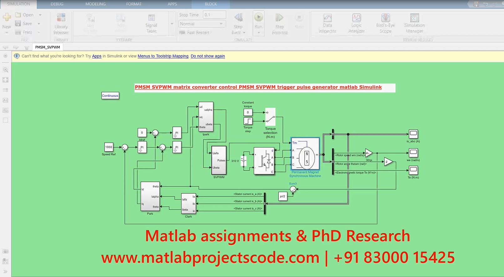 Pmsm Svpwm Matrix Converter Control Pmsm Svpwm Trigger Pulse Generator - Matlab Simulink Electrical Simulation project simulation thumbnail for Mechanical, EV and Mechatronics Engineering