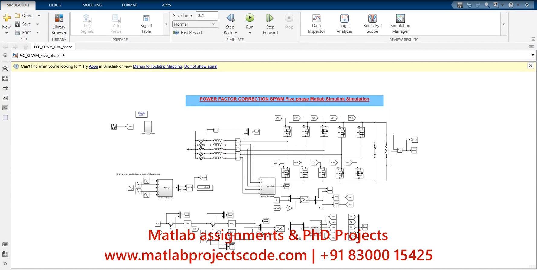 Power Factor Correction Spwm Five Phase Matlab Simulink Simulation project simulation thumbnail for Renewable Energy Engineering