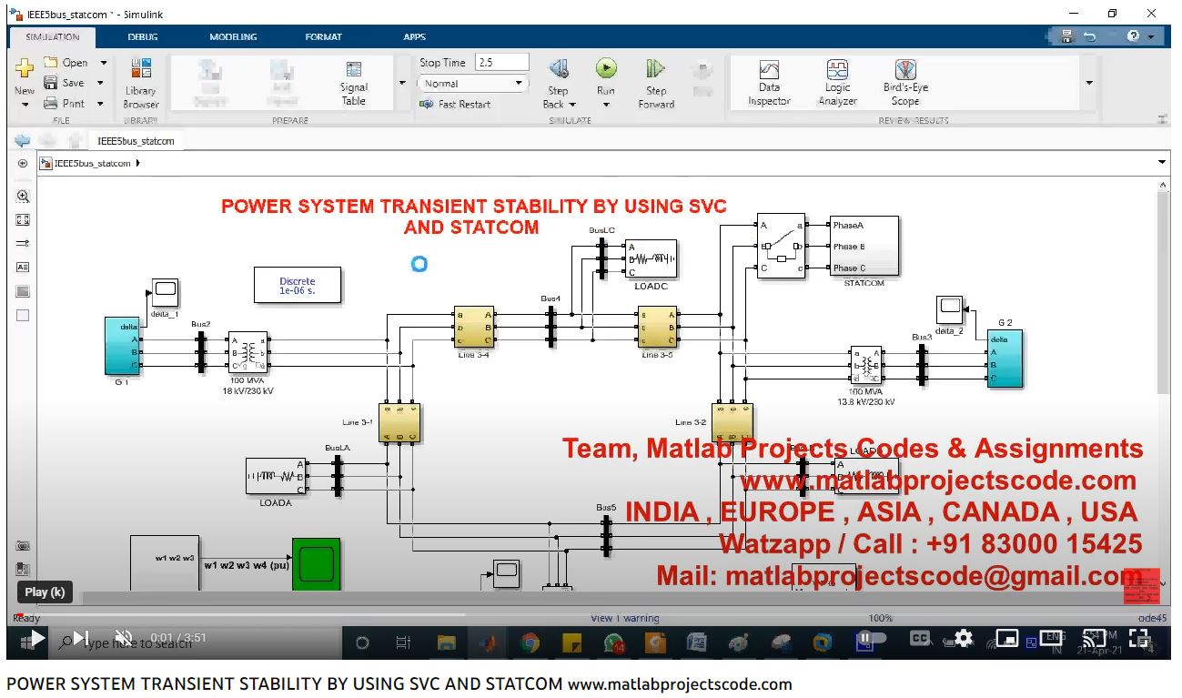 Power System Transient Stability By Using Svc And Statcom project simulation thumbnail for Renewable Energy Engineering