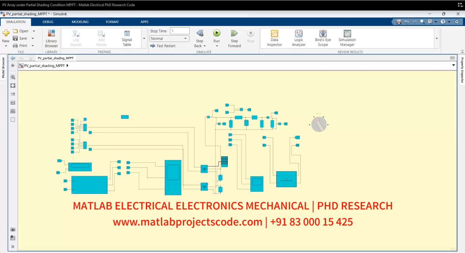 Pv Array Under Partial Shading Condition Mppt - Matlab Electrical Phd Research Code project simulation thumbnail for Electromagnetics and RF Engineering