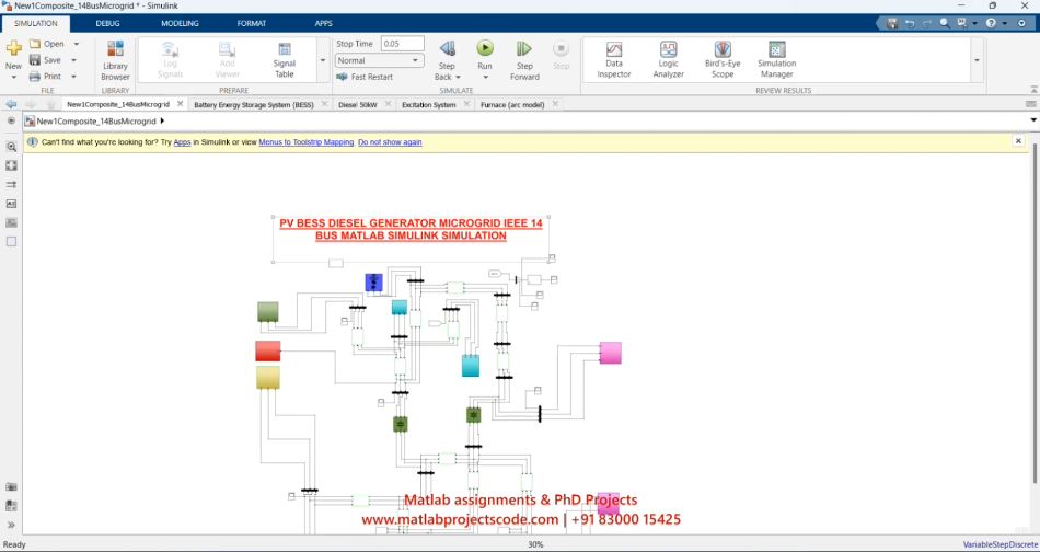 Pv Bess Diesel Generator Microgrid Ieee 14 Bus Matlab Simulink Simulation project simulation thumbnail for Renewable Energy Engineering