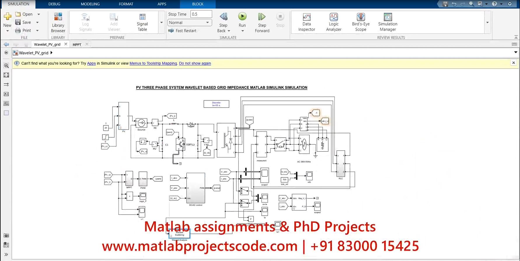 Pv Three Phase System Wavelet Based Grid Impedance Matlab Simulink Simulation project simulation thumbnail for Renewable Energy Engineering