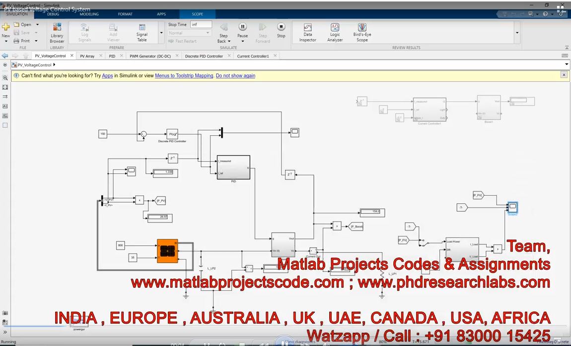Pv Based Voltage Control System project simulation thumbnail for Renewable Energy Engineering