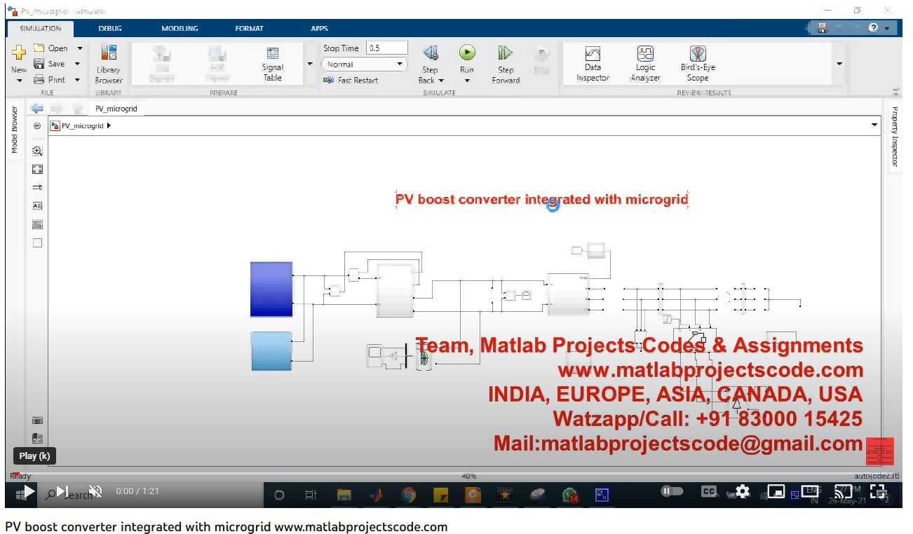 Pv Boost Converter Integrated With Microgrid project simulation thumbnail for Renewable Energy Engineering