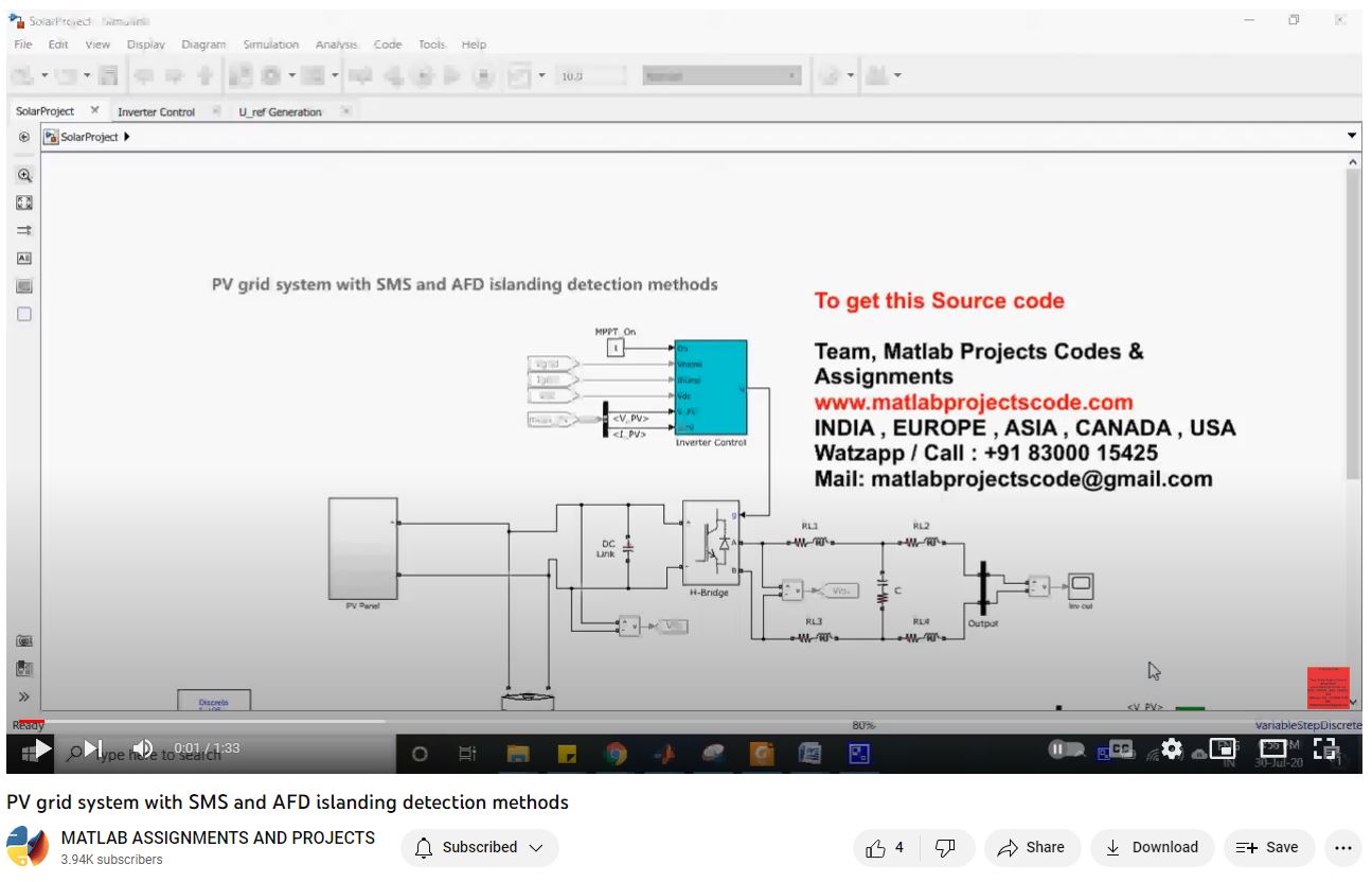 Pv Grid System With Sms And Afd Islanding | MATLAB Project