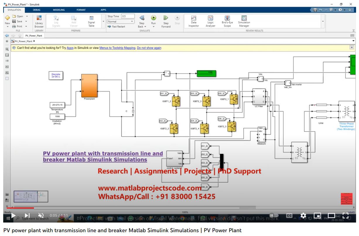 Pv Power Plant With Transmission Line And Breaker Matlab Simulink Simulations project simulation thumbnail for Renewable Energy Engineering