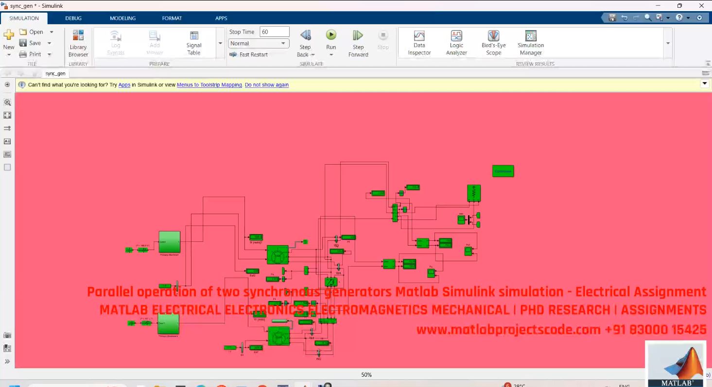 Parallel Operation Of Two Synchronous Generators - Matlab Simulink Simulation For Power System Stability project simulation thumbnail for Renewable Energy Engineering