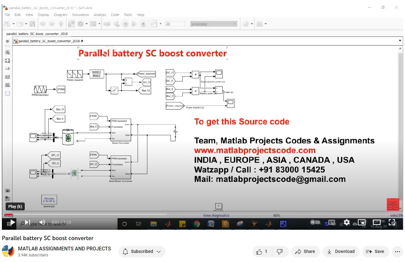 Parallel Battery Sc Boost Converter | MATLAB Project