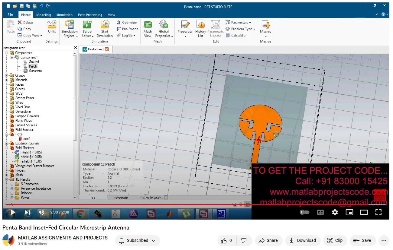 Penta Band Inset-Fed Circular Microstrip Antenna project simulation thumbnail for Electromagnetics and RF Engineering