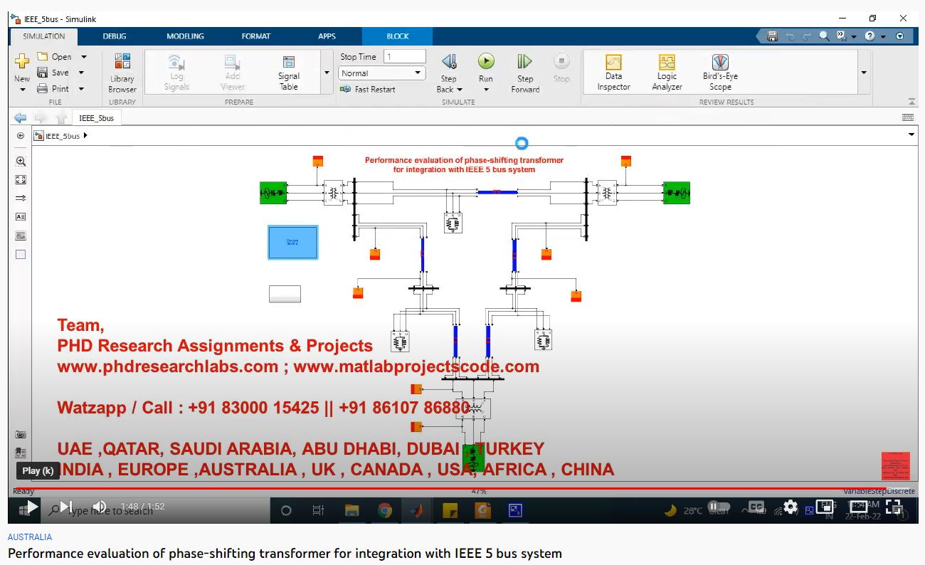 Performance Evaluation of Phase-Shifting Transformer for Integration with IEEE 5 Bus System project simulation thumbnail for Electromagnetics and RF Engineering