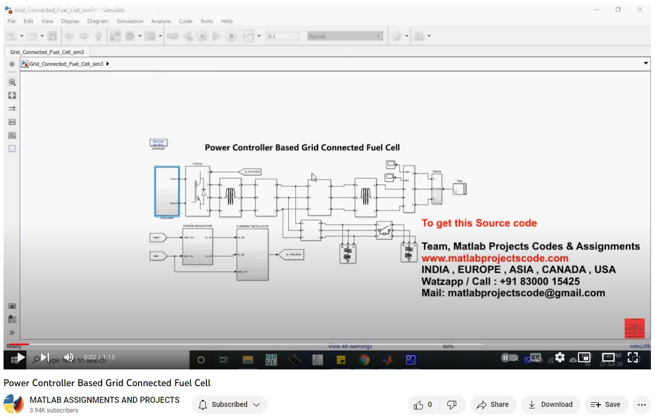 Power Controller Based Grid Connected Fuel Cell project simulation thumbnail for Renewable Energy Engineering
