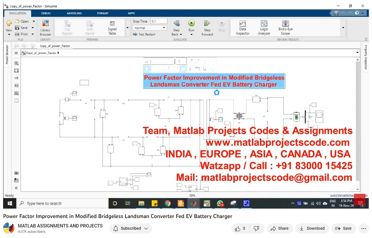 Power Factor Improvement In Modified Bridgeless Landsman Converter Fed Ev Battery Charger-Matlab Simulink-Electrical Assignments-Projects-Phd Research project simulation thumbnail for Renewable Energy Engineering