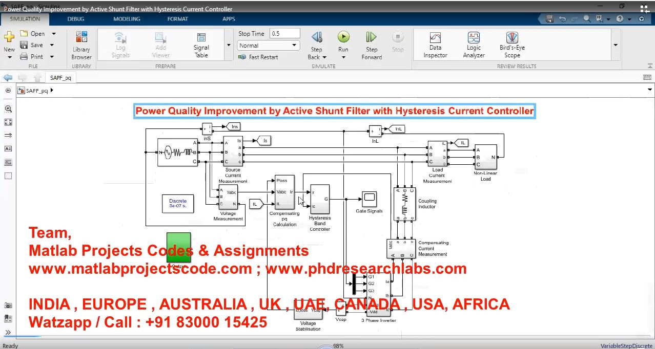 Power Quality Improvement By Active Shunt Filter With Hysteresis Current Controller project simulation thumbnail for Renewable Energy Engineering