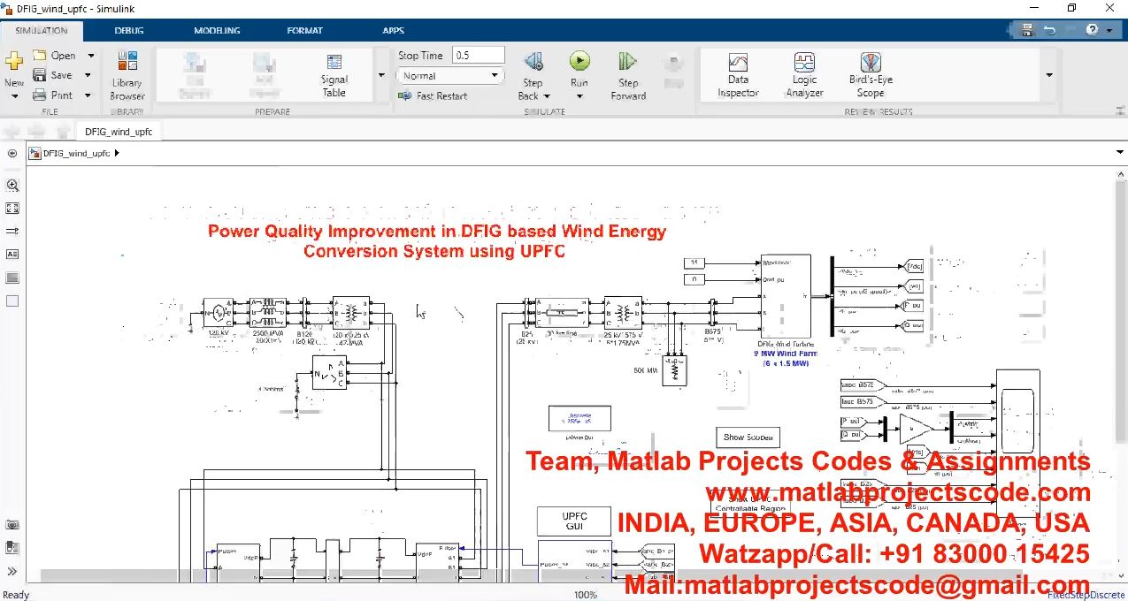 Power Quality Improvement In Dfig Based Wind Energy Conversion System Using Upfc project simulation thumbnail for Renewable Energy Engineering
