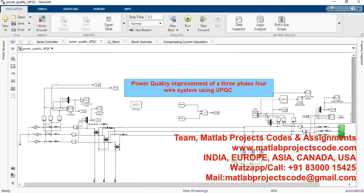 Power Quality Improvement Of A Three Phase Four Wire System Using Upqc project simulation thumbnail for Renewable Energy Engineering
