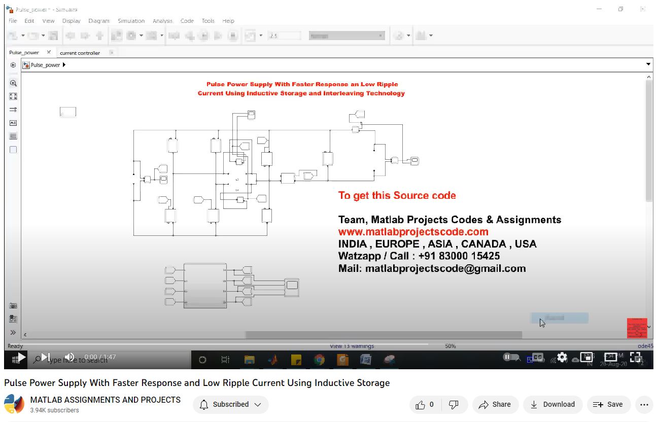 Pulse Power Supply With Faster Response And Low Ripple Current Using Inductive Storage project simulation thumbnail for Renewable Energy Engineering