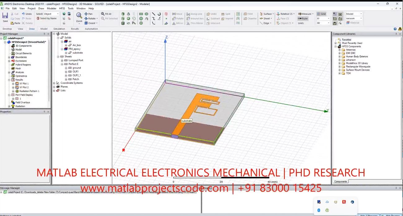 Quad Band Metamaterial Based Antenna Hfss project simulation thumbnail for Electromagnetics and RF Engineering