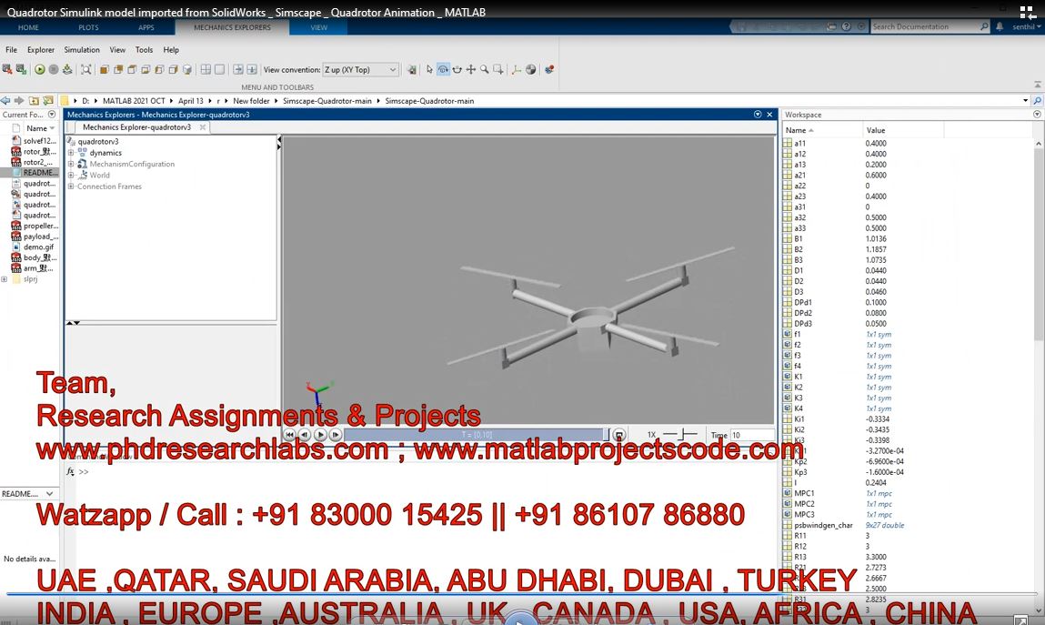 Quadrotor Simulink Model Imported From Solidworks _ Simscape _ Quadrotor Animation _ Matlab project simulation thumbnail for Mechanical, EV and Mechatronics Engineering