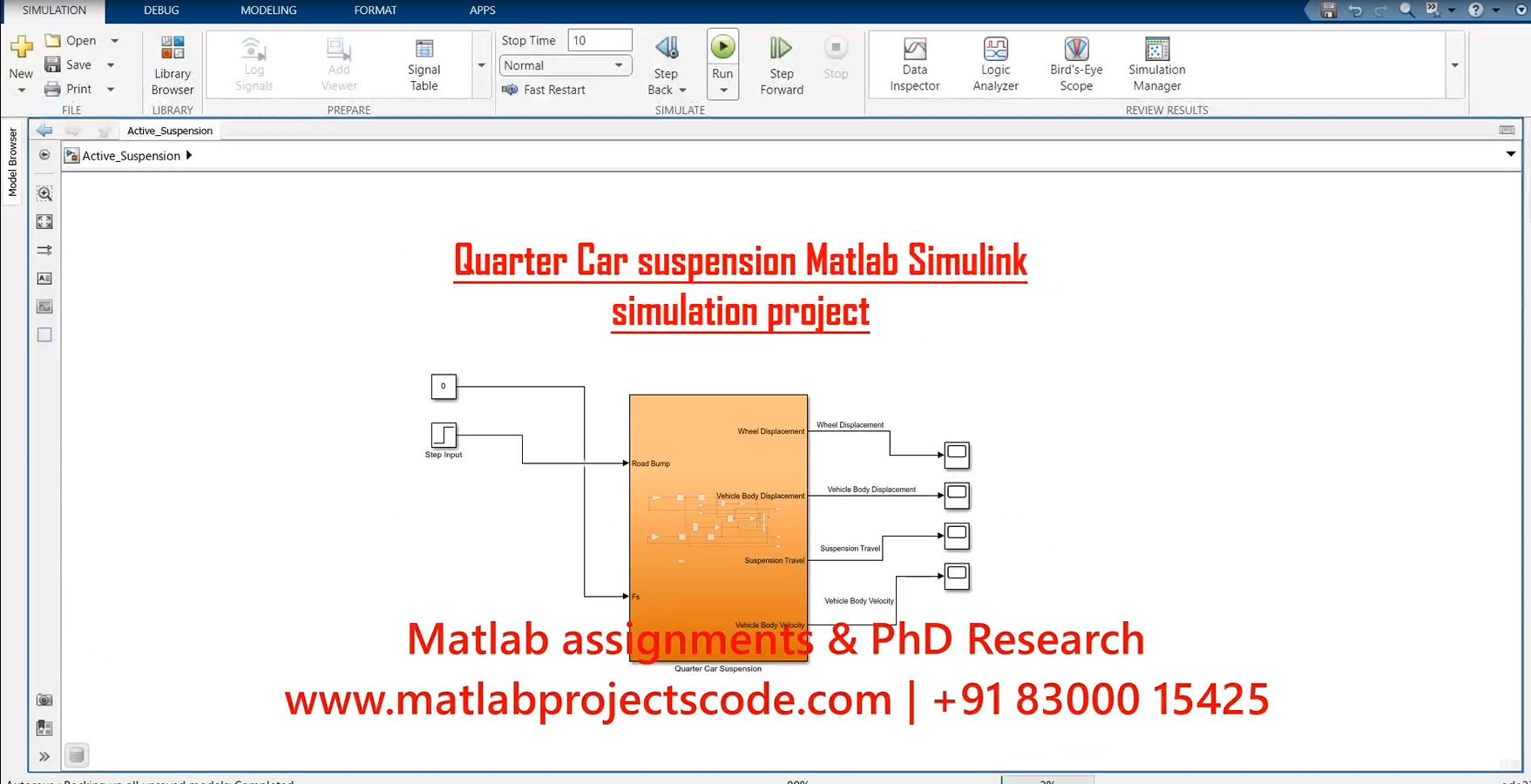 Quarter Car Suspension Matlab Simulink Simulation Project project simulation thumbnail for Mechanical, EV and Mechatronics Engineering