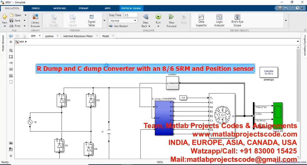 R Dump And C Dump Converter With An 8_6 Srm And Position Sensor project simulation thumbnail for Mechanical, EV and Mechatronics Engineering