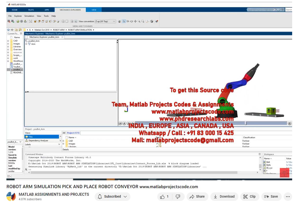 Robot Arm Simulation Pick And Place Robot Conveyor-Matlab Simulink-Electrical Assignments-Projects-Phd Research project simulation thumbnail for Mechanical, EV and Mechatronics Engineering