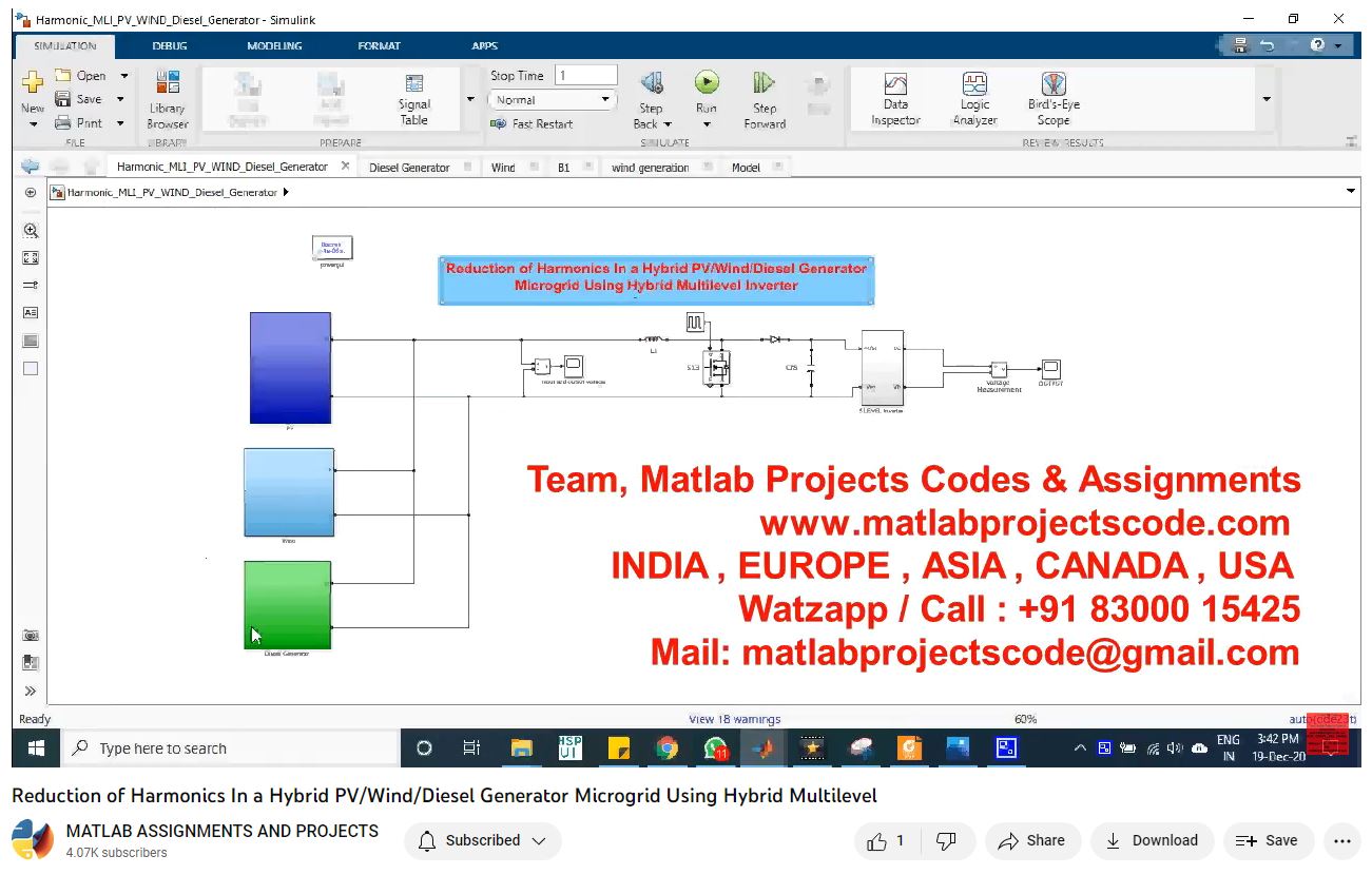 Reduction Of Harmonics In A Hybrid Pv_Wind_Diesel Generator Microgrid Using Hybrid Multilevel-Matlab Simulink-Electrical Assignments-Projects-Phd Research project simulation thumbnail for Renewable Energy Engineering