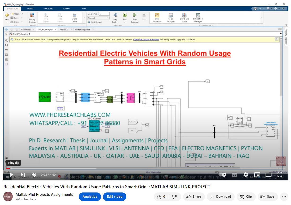 Residential Electric Vehicles With Random Usage Patterns In Smart Grids Using Matlab Simulink project simulation thumbnail for Mechanical, EV and Mechatronics Engineering