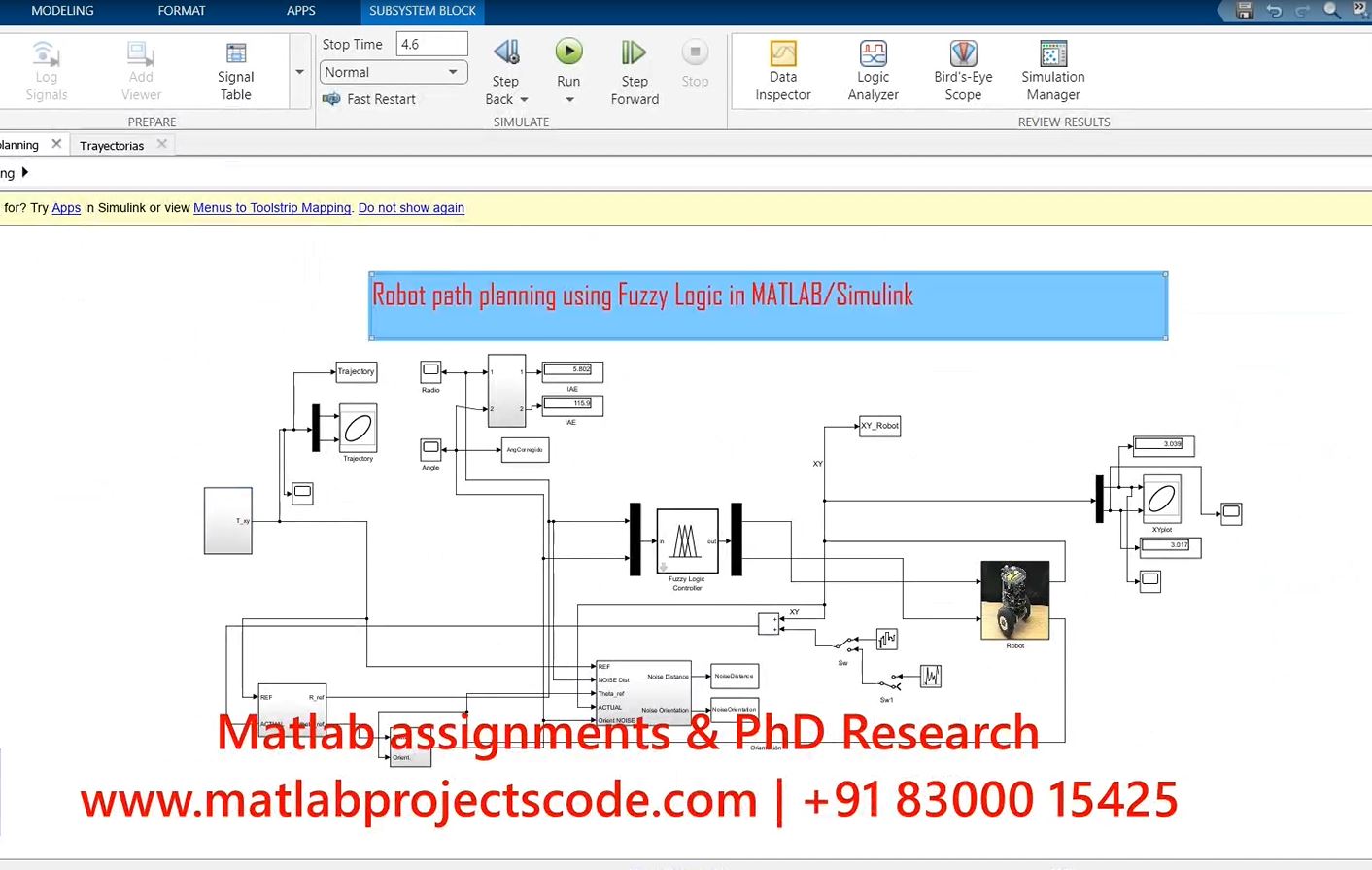Robot Path Planning Using Fuzzy Logic In Matlab Simulink project simulation thumbnail for Mechanical, EV and Mechatronics Engineering
