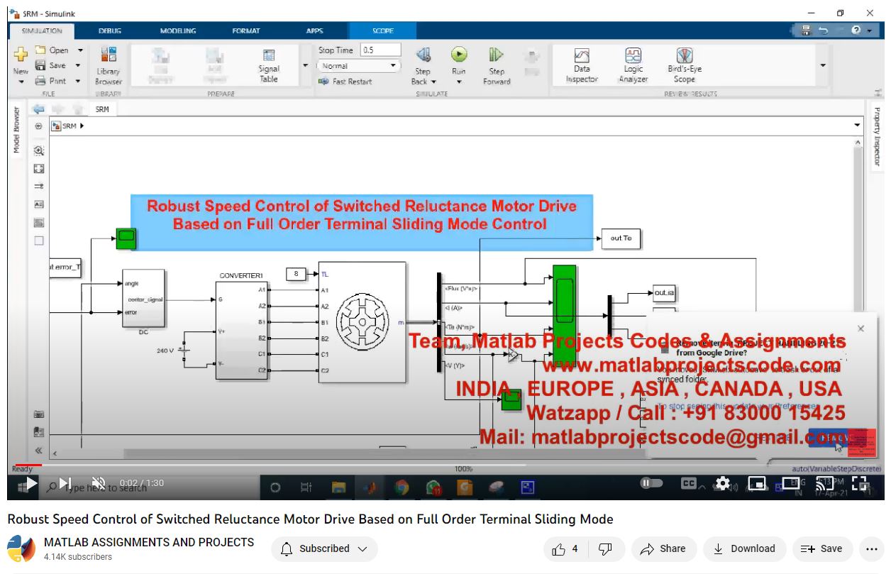 Robust Speed Control Of Switched Reluctance Motor Drive Based On Full Order Terminal Sliding Mode project simulation thumbnail for Mechanical, EV and Mechatronics Engineering